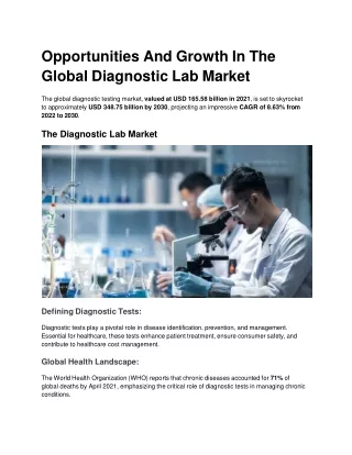 Opportunities And Growth In The Global Diagnostic Lab Market