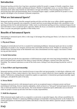 Intramural Sports: Structure Friendship and Healthy And Balanced Competition