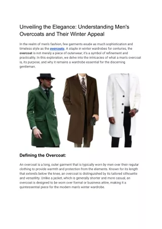 Unveiling the Elegance_ Understanding Men's Overcoats and Their Winter Appeal