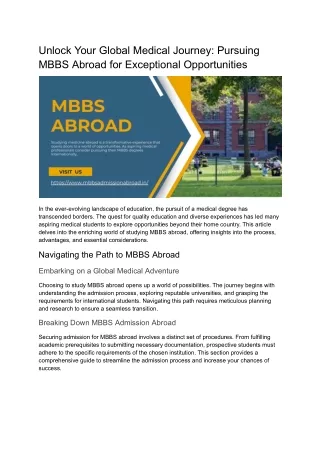 Unlock Your Global Medical Journey_ Pursuing MBBS Abroad for Exceptional Opportunities
