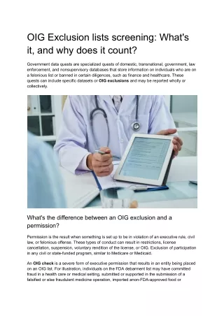 OIG Exclusion lists screening: What's it, and why does it count?