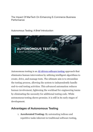 Autonomous Testing A Brief Introduction