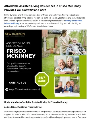 Affordable Assisted Living Residences in Frisco McKinney Provides You Comfort and Care