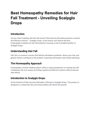 Best Homeopathy Remedies for Hair Fall Treatment - Unveiling Scalpglo Drops