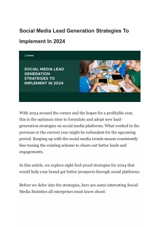 Social Media Lead Generation Strategies To Implement In 2024