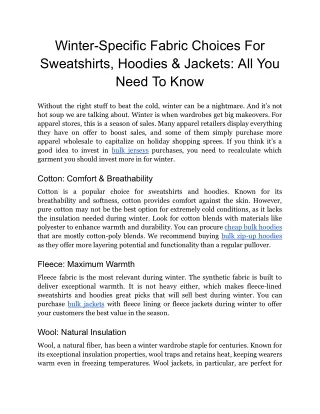 Winter-Specific Fabric Choices For Sweatshirts, Hoodies & Jackets All You Need To Know