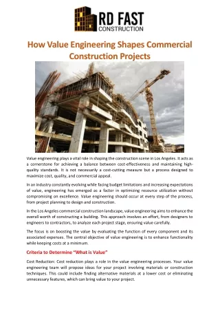 How Value Engineering Shapes Commercial Construction Projects