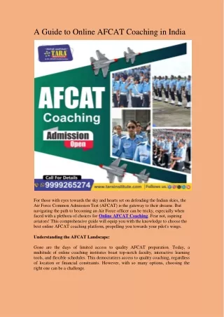 A Guide to Online AFCAT Coaching in India