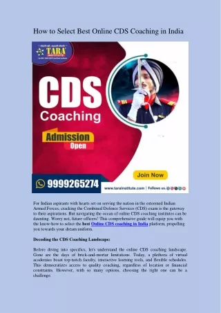 How to Select Best Online CDS Coaching in India