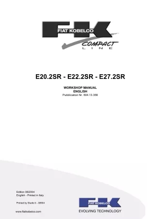 Fiat Kobelco E20.2SR Mini Crawler Excavator Service Repair Manual