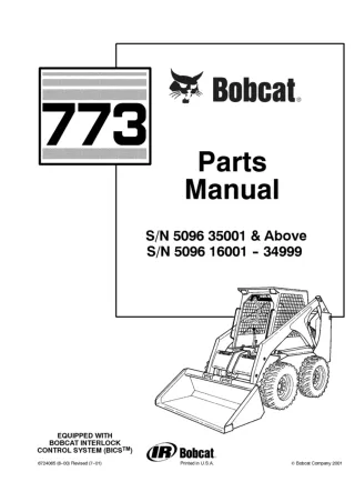 Bobcat 773 F Series Skid Steer Loader Parts Catalogue Manual (SN 5096 35001 & Above )