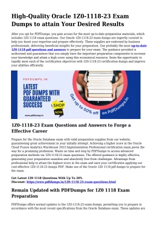 Genuine 1Z0-1118-23 Exam Dumps The best Way Supply For Prep