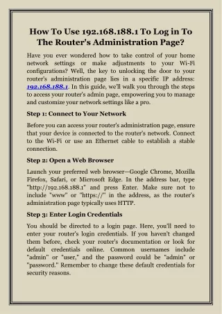 How To Use 192.168.188.1 To Log in To The Router's Administration Page?
