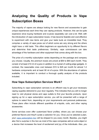 Analysing the Quality of Products in Vape Subscription Boxes