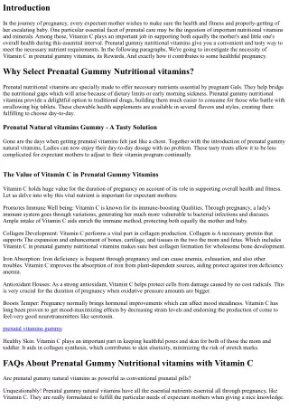 The significance of Vitamin C in Prenatal Gummy Natural vitamins