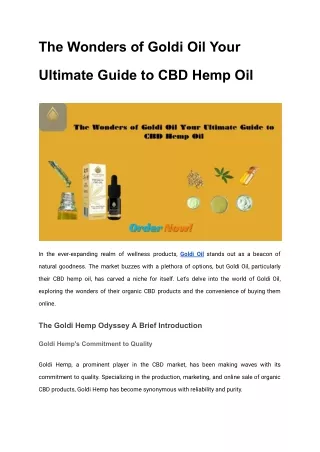 The Wonders of Goldi Oil Your Ultimate Guide to CBD Hemp Oil