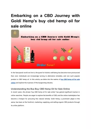 Embarking on a CBD Journey with Goldi Hemp's buy cbd hemp oil for sale online