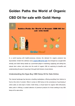 Golden Paths the World of Organic CBD Oil for sale with Goldi Hemp