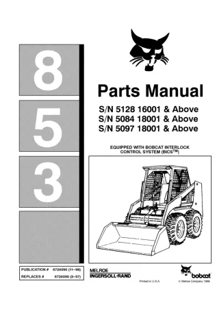 Bobcat 853 Skid Steer Loader Parts Catalogue Manual (SN 509718001 & Above)