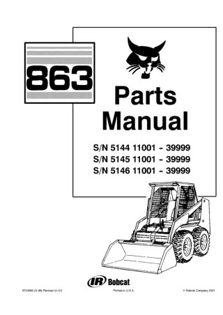 Bobcat 863 F Series Skid Steer Loader Parts Catalogue Manual (SN 5146 11001 - 39999)