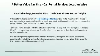 A Better Value Car Hire - Car Rental Services