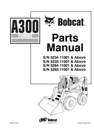 Bobcat A300 Skid Steer Loader Parts Catalogue Manual (SN 526411001 & Above )