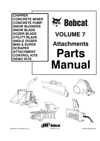 Bobcat Chipper, Concrete Mixer, Concrete Pump, Snow Blowers, Snow Blade, Dozer Blade, Parts Catalogue Manual