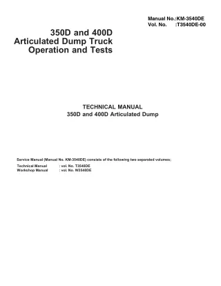 Hitachi 350D Articulated Dump Service Repair Manual