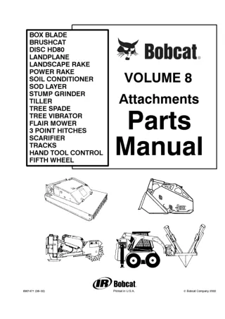 Bobcat Power Rake, Soil Conditioner, Sod Layer, Stump Grinder, Tiller, Tree Spade, Tree Vibrator Parts Catalogue Manual