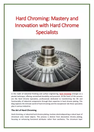Hard Chroming: Mastery and Innovation with Hard Chrome Specialists