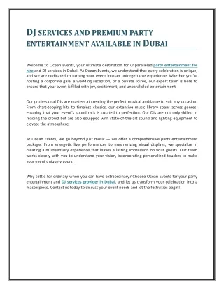 DJ services and premium party entertainment available in Dubai