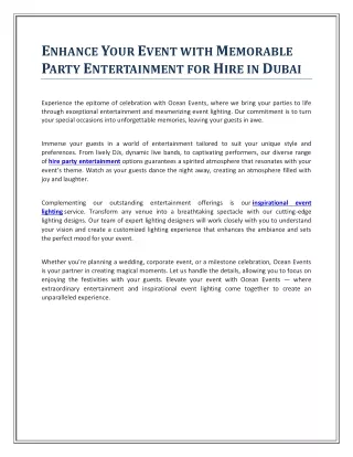 Enhance Your Event with Memorable Party Entertainment for Hire in Dubai