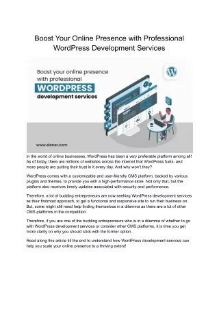 Boost Your Online Presence with Professional WordPress Development Services