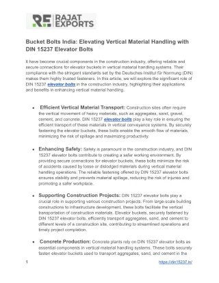 Bucket Bolts India: Game-Changing Vertical Material Handling