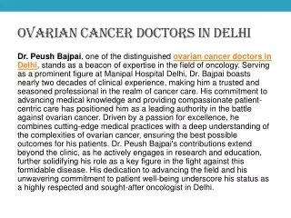 Ovarian Cancer Doctors in Delhi