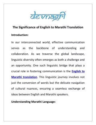 The Significance of English to Marathi Translation