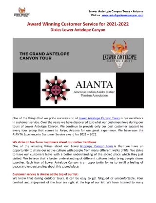 Dixies Lower Antelope Canyon Award Winning Customer Service for 2021-2022