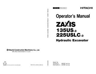 Hitachi ZAXIS 135US-3 Hydraulic Excavator operator’s manual