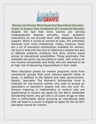 Women Can Receive Merit-Based And Need-Based Education Grants To Support Their Completion Of A University Education
