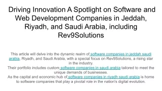 Driving Innovation A Spotlight on Software and Web Development Companies in Jeddah, Riyadh, and Saudi Arabia, including