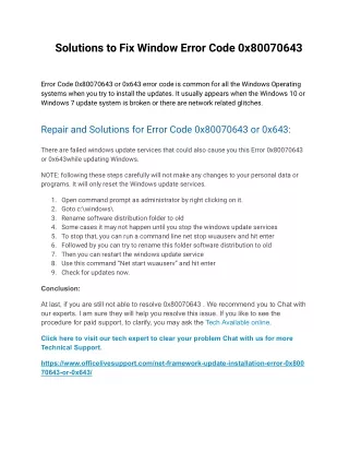 Solutions to Fix Window Error Code 0x80070643