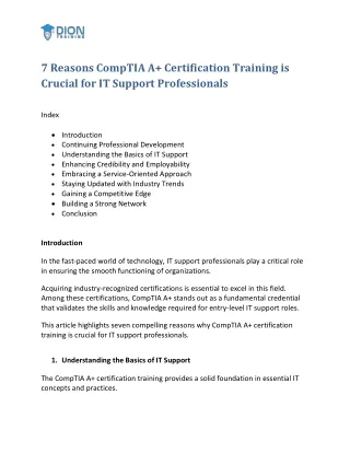 7 Reasons CompTIA A  Certification Training is Crucial for IT Support Professionals