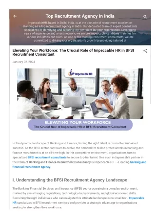 Elevating Your Workforce The Crucial Role of Impeccable HR in BFSI Recruitment Consultant