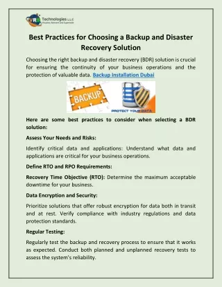 Best Practices for Choosing a Backup and Disaster Recovery Solution