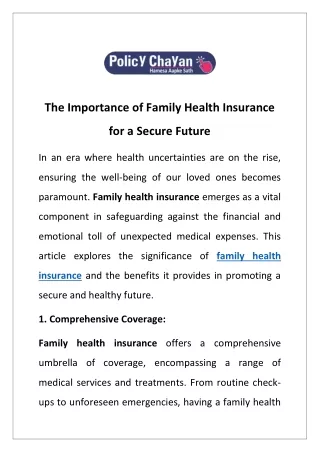 The Importance of Family Health Insurance for a Secure Future