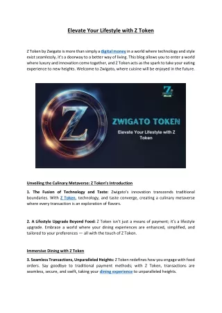 Elevate Your Lifestyle with Z Token