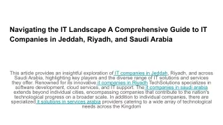 Navigating the IT Landscape A Comprehensive Guide to IT Companies in Jeddah, Riyadh, and Saudi Arabia