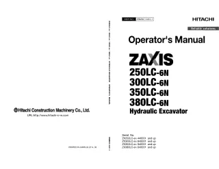 Hitachi Zaxis 300LC-6N Hydraulic Excavator operator’s manual SN 840001 AND UP