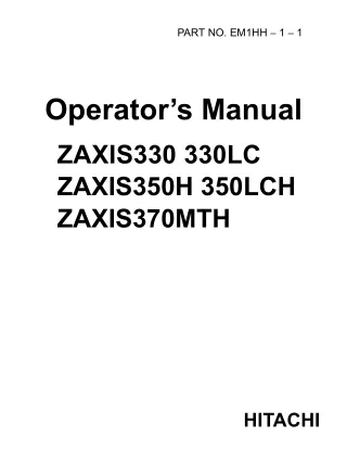 Hitachi ZAXIS 350LCH Hydraulic Excavator operator’s manual