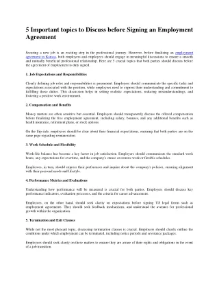 5 Important topics to Discuss before Signing an Employment Agreement